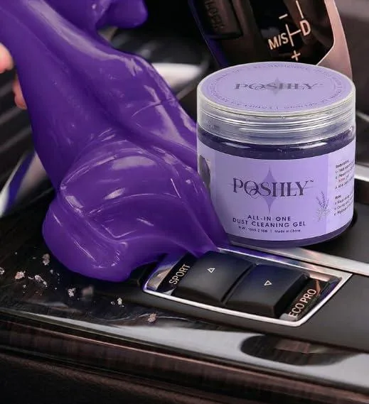 Small square tub of blue cleaning gel with lavender scent