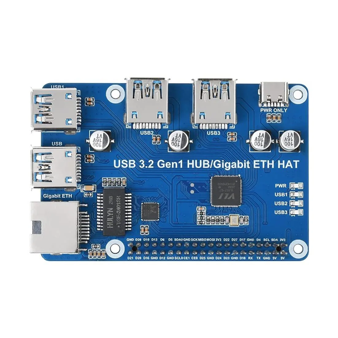 LORDWORLD LORDWORLD USB 3.2 Gen1 Gigabit Ethernet HUB HAT 3x USB 1x LAN development board — product photo