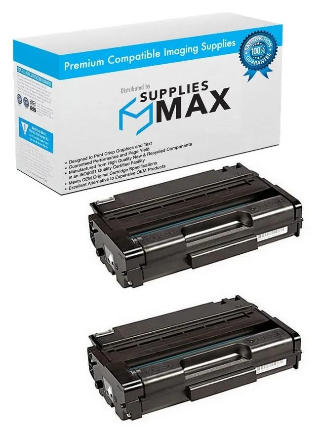 SuppliesMax SuppliesMax Compatible Black Toner Cartridge 2 Pack 6400 Pages for Savin SP-377DNWX SP-377SFNWX — product photo