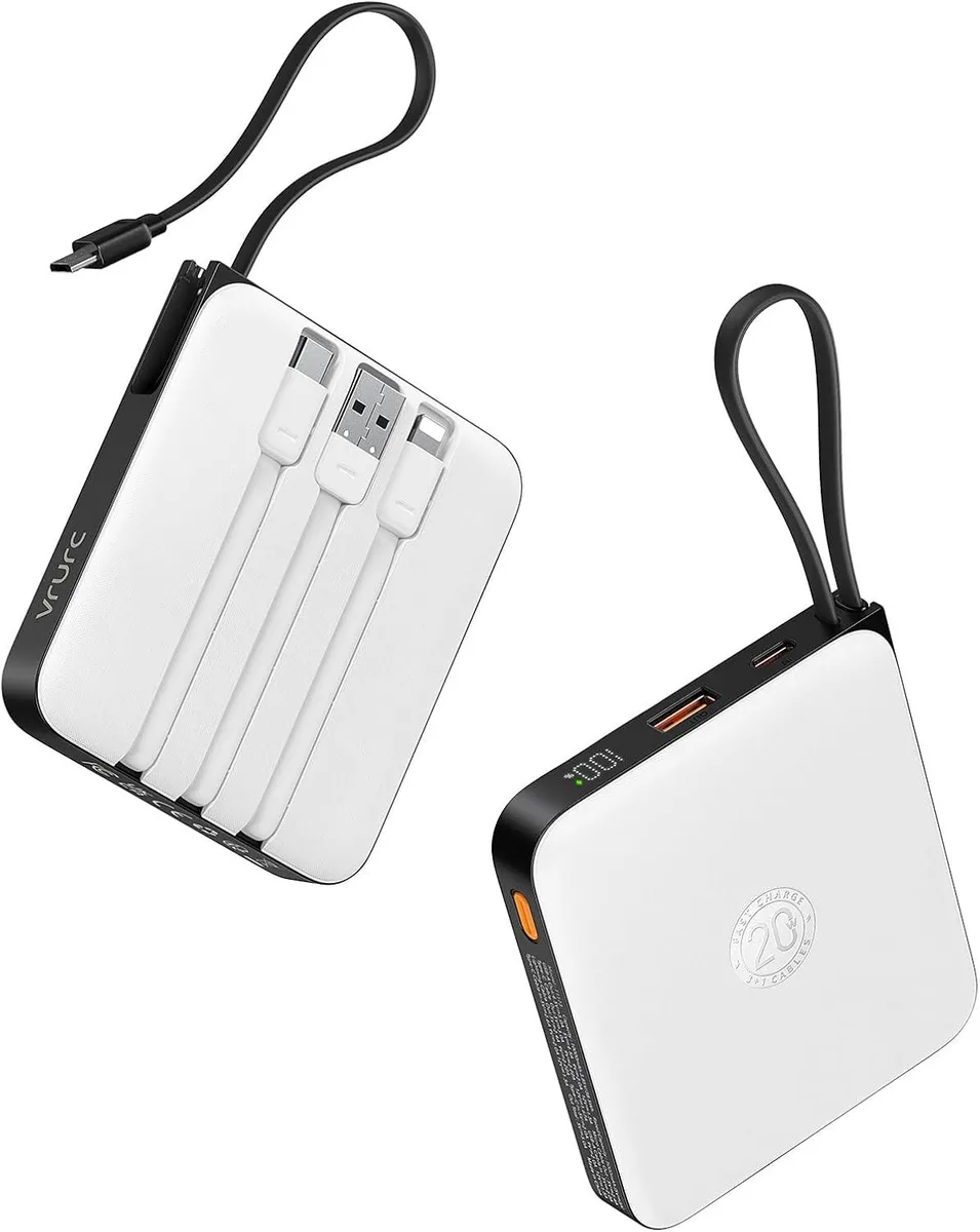 RUOCLRIS RUOCLRIS 10000mAh Power Bank 22.5W Built-in Cables White — product photo