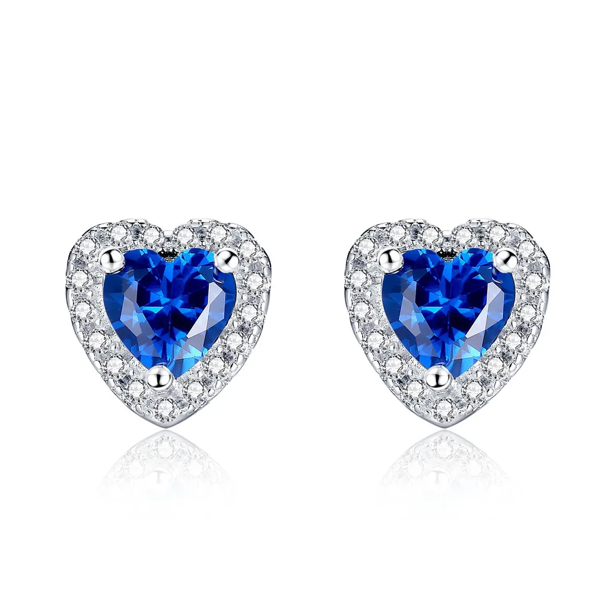 Mabella Fashion Mabella Fashion Sterling Silver Heart Simulated Blue Sapphire Stud Earrings 5mm — product photo