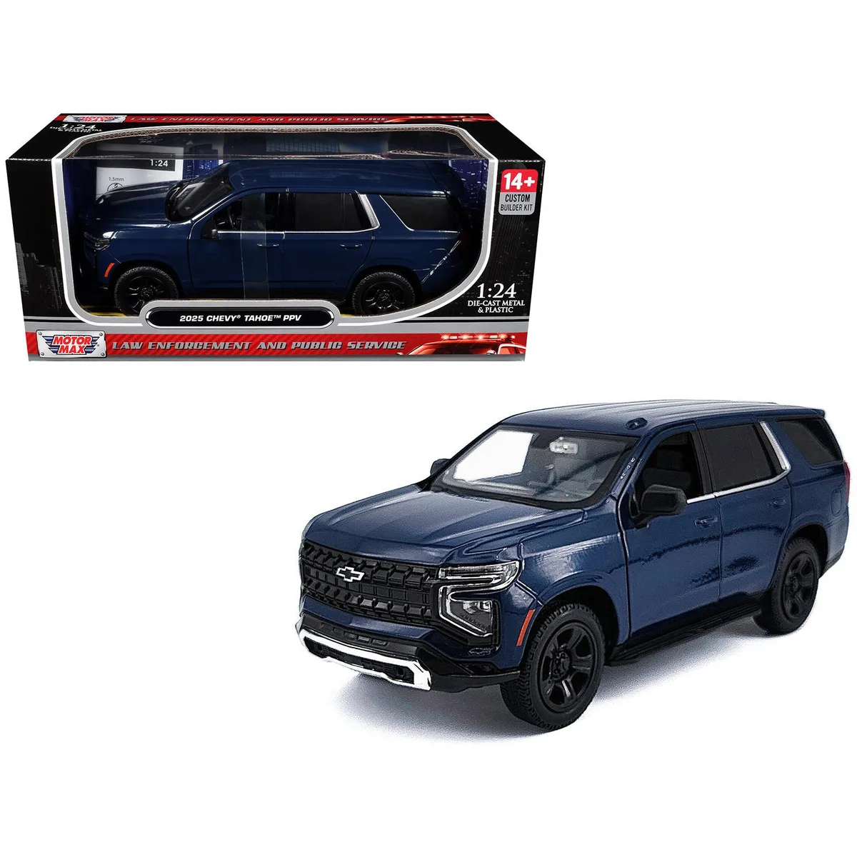 MOTORMAX MOTORMAX 2025 Chevrolet Tahoe PPV Dark Blue Custom Builder's Kit 1/24 Diecast — product photo