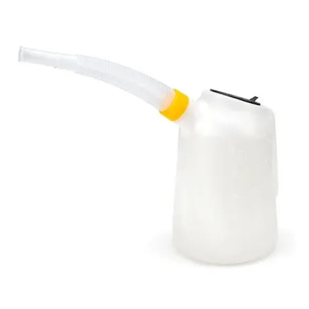 Translucent 6-quart polyethylene jug with hinged lid and flexible spout