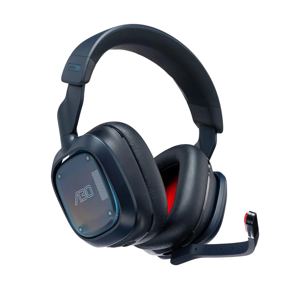 Blue over-ear wireless gaming headset with detachable boom microphone