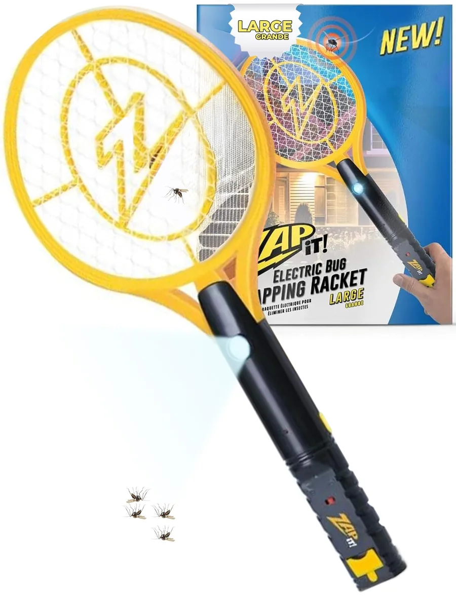 Rechargeable Electric Fly Swatter Racket 4,000-Volt Yellow — product photo