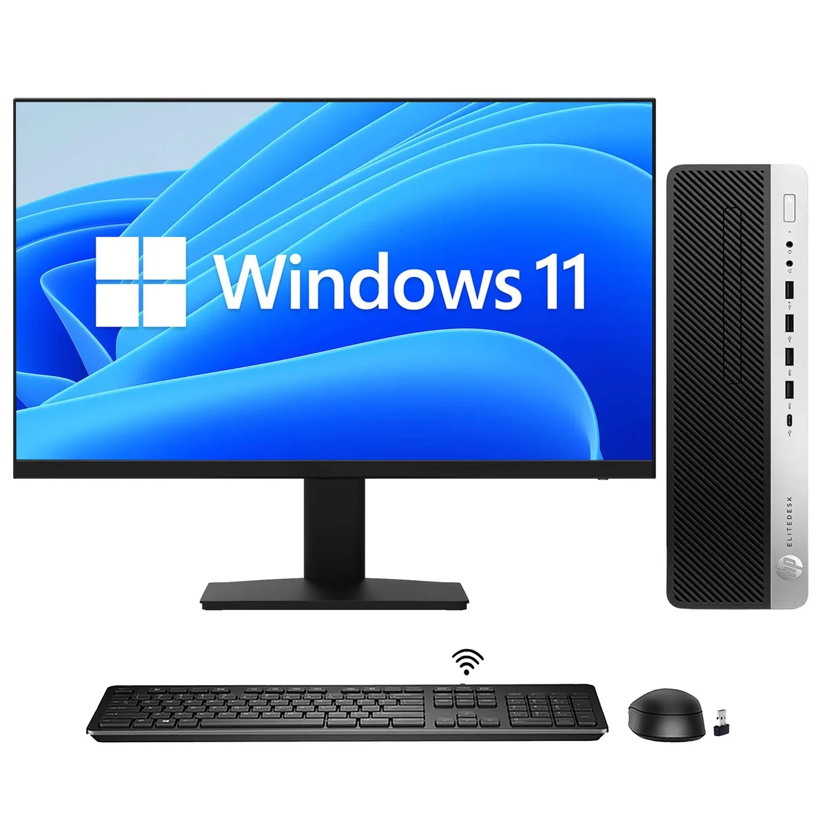 HP HP EliteDesk 800 G4 SFF i7-8700 16GB 2TB NVMe 24" monitor — product photo