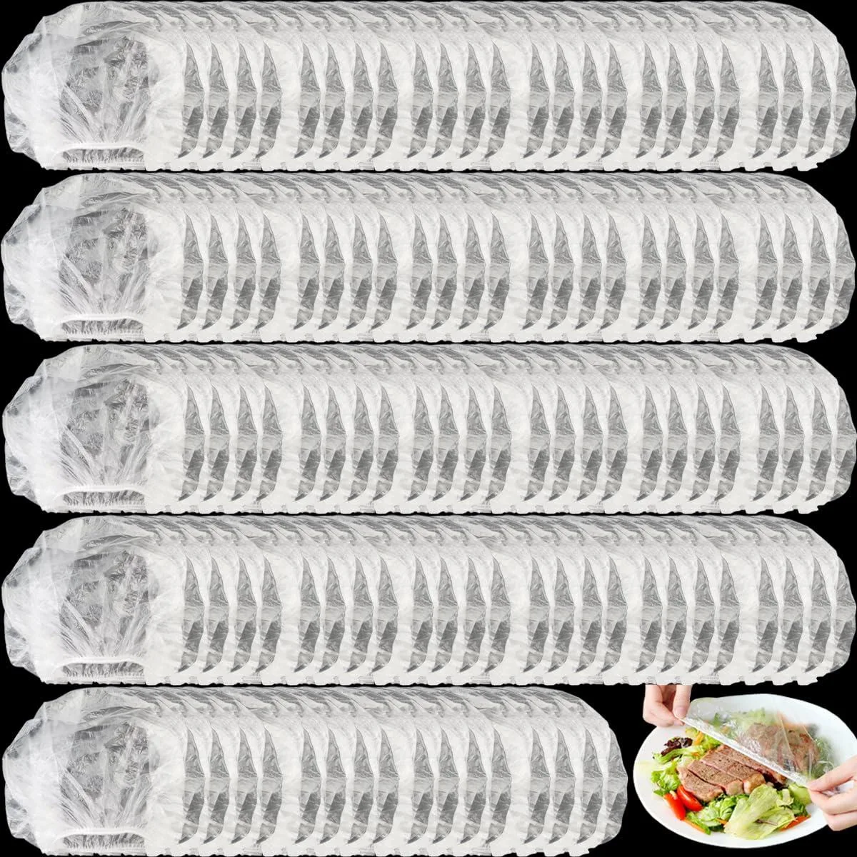Pack of 200 clear round elastic plastic food covers 16.5 inch diameter
