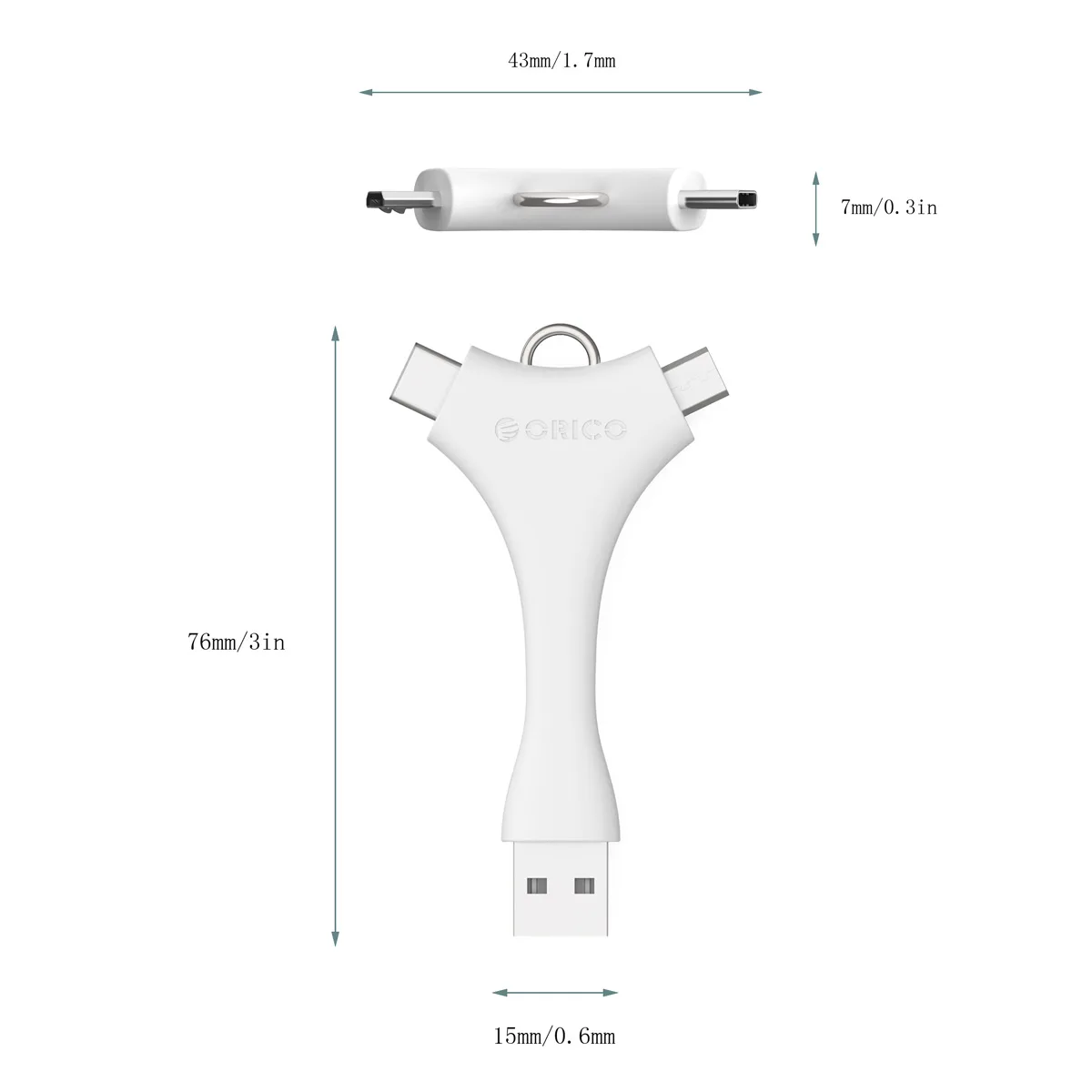 Orico Orico C1 Dual Port Micro B + Type-C Cable Pink with Key Ring — product photo