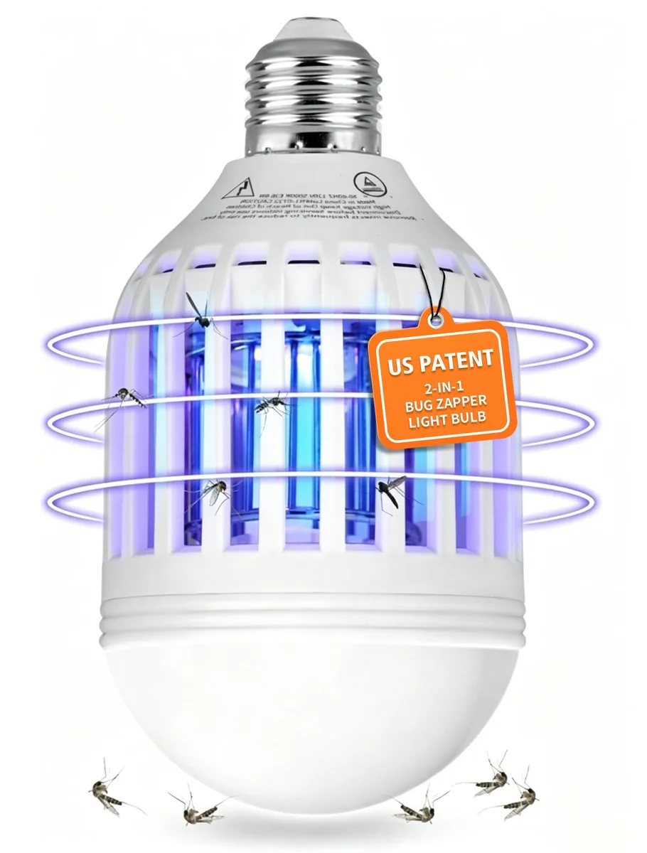 White E26 bug zapper bulb with purple grid and sloped housing