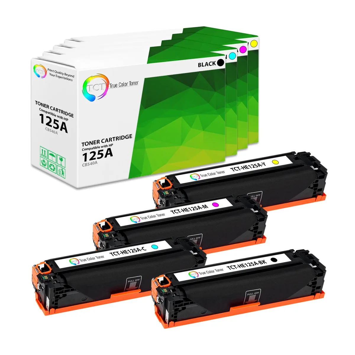 True Color Toner True Color Toner 125A 4-pack toner cartridges (CB540A, CB541A, CB542A, CB543A) — product photo