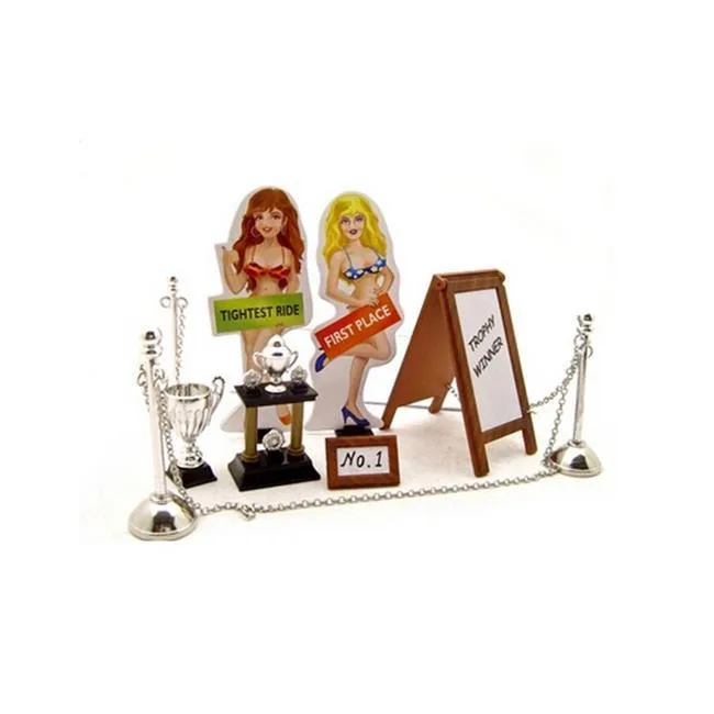 Kinsfun SB1002 car show trophy set with mirror flooring, posts, chains and figures