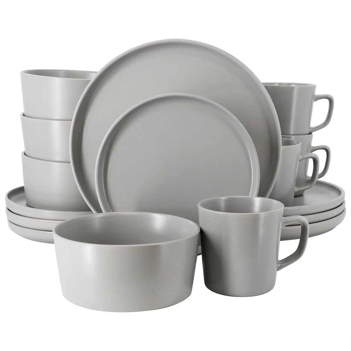 Elama Luxmatte Light Grey 16 piece stoneware dinnerware set matte finish