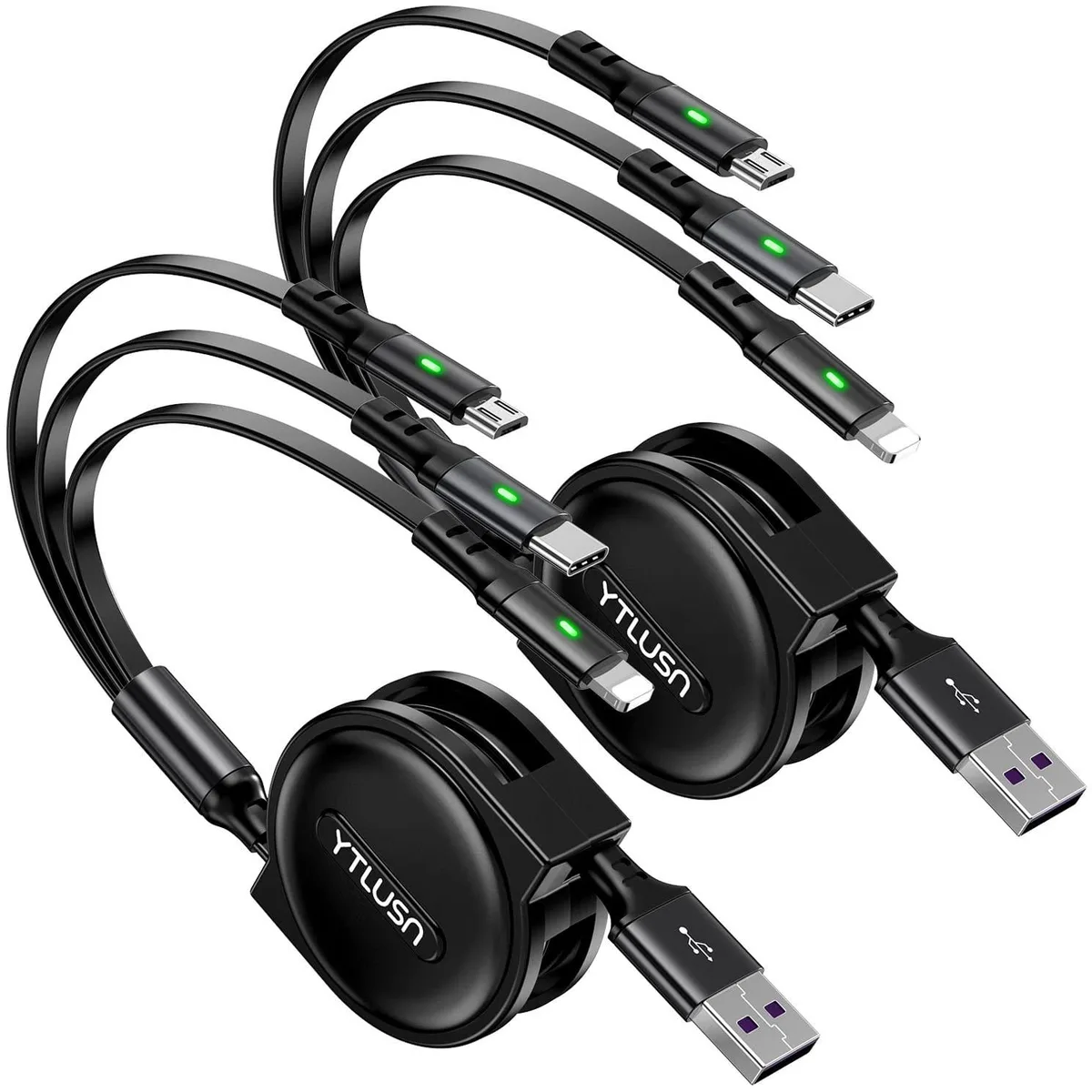 Mobee Mobee Coiled Multi Charging Cable 3A 2Pack 4Ft Retractable Lightning Type C Micro USB — product photo