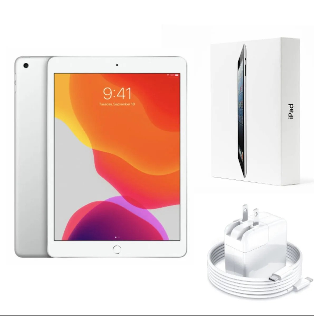 Silver 10.2 inch iPad tablet with slim bezels and home button