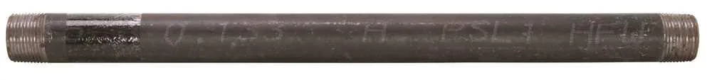 Black steel pipe with threaded ends, half inch by five feet