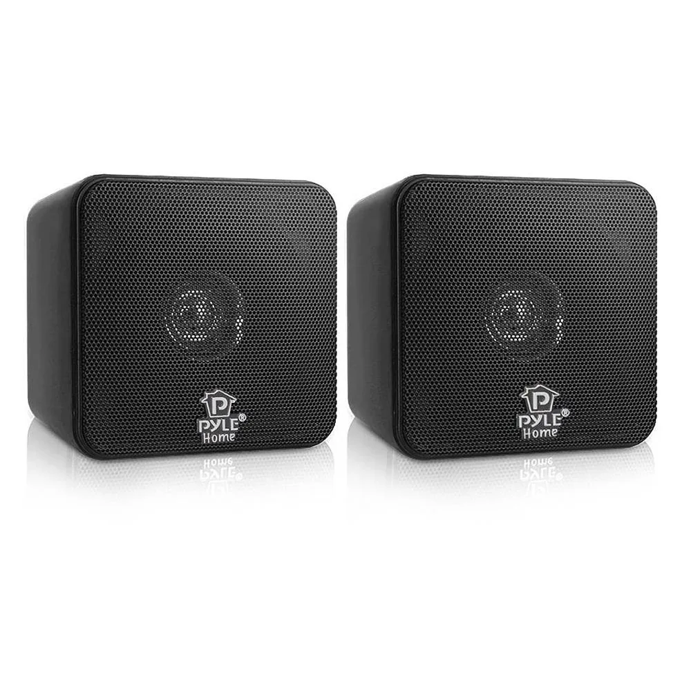 Pair of black 4.0 inch cube bookshelf speakers