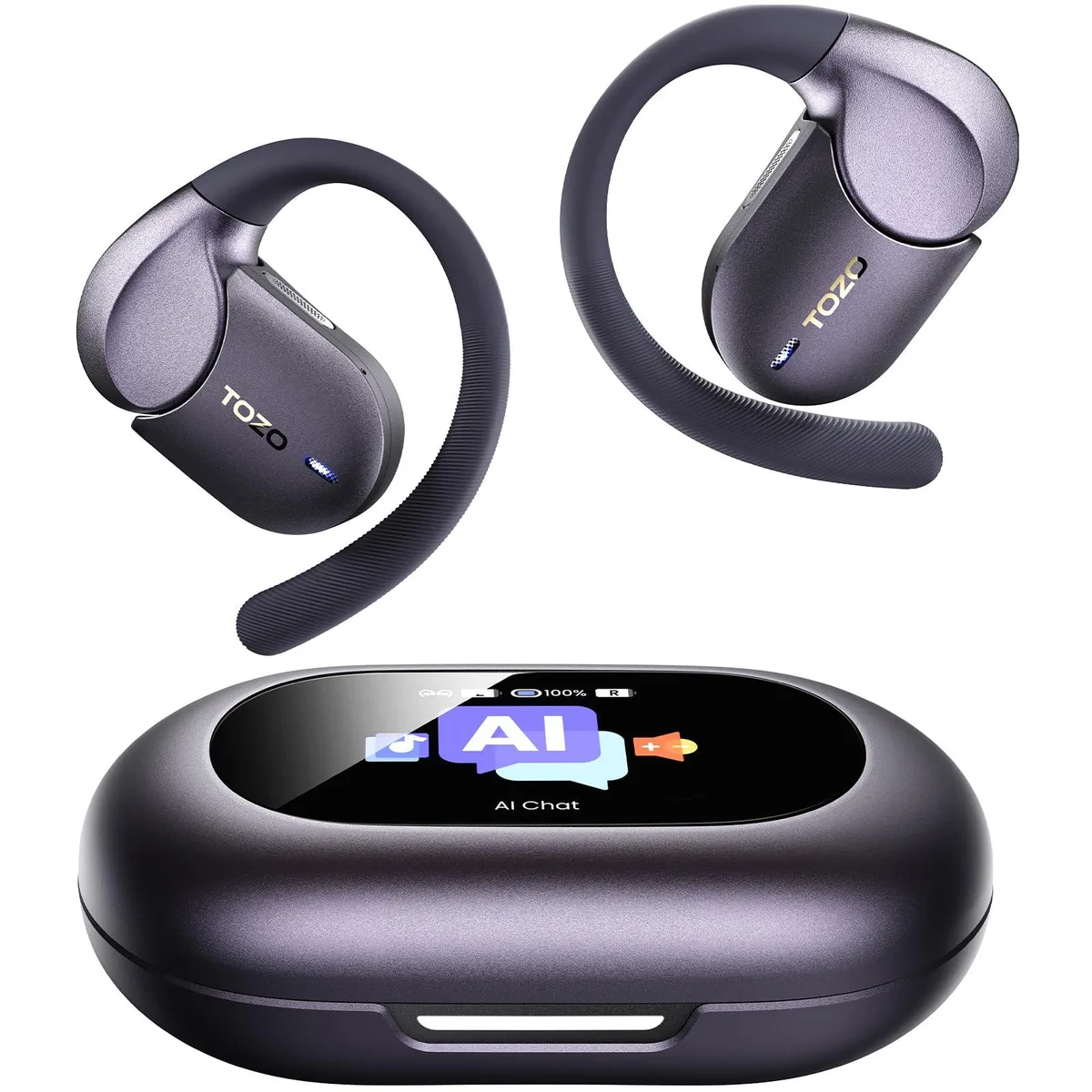 TOZO Store TOZO X2 Pro AI Translation Touch Open Ear Earbuds Titanium Black — product photo