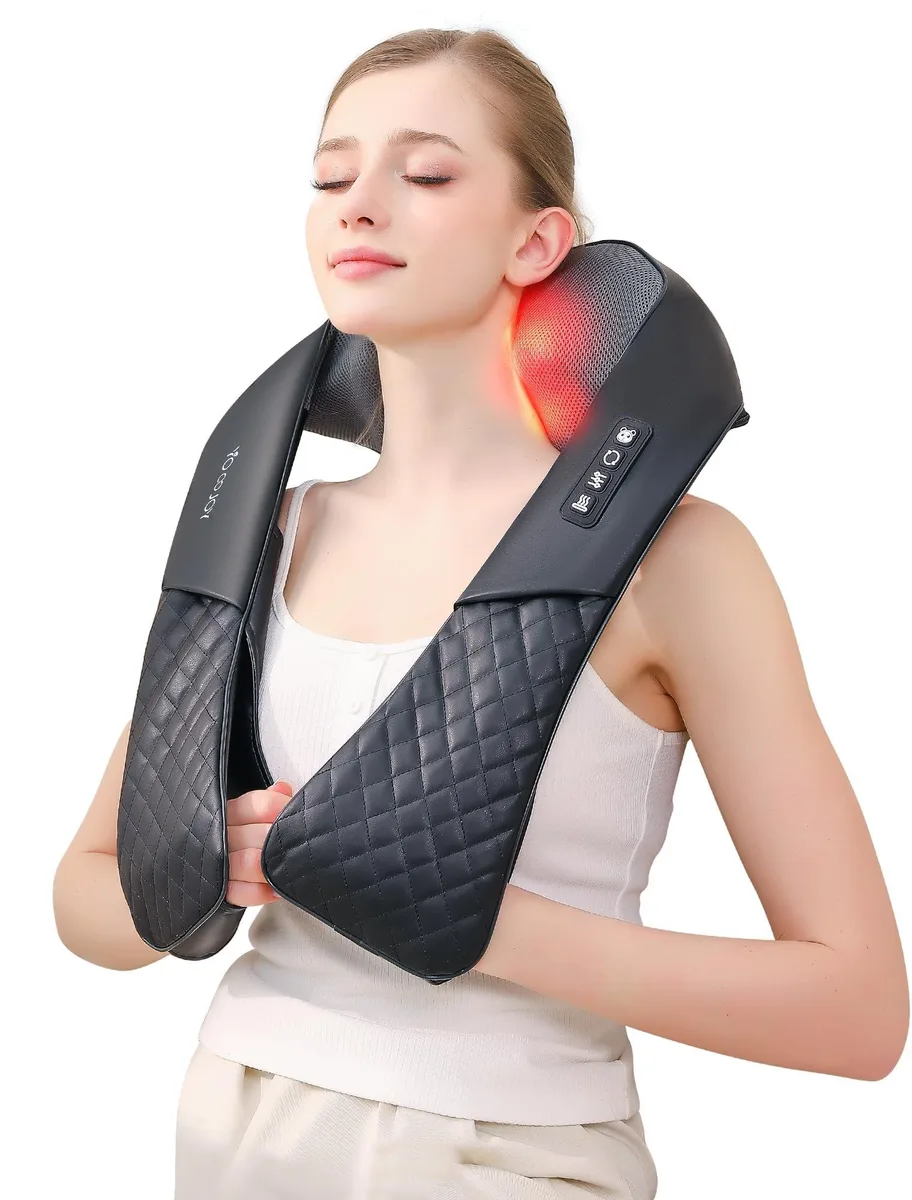Blue wired massage shawl with ergonomic wrap-around design, soft breathable fabric, adjustable straps