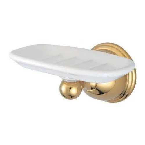 Wall-mounted solid brass soap dish with polished brass finish