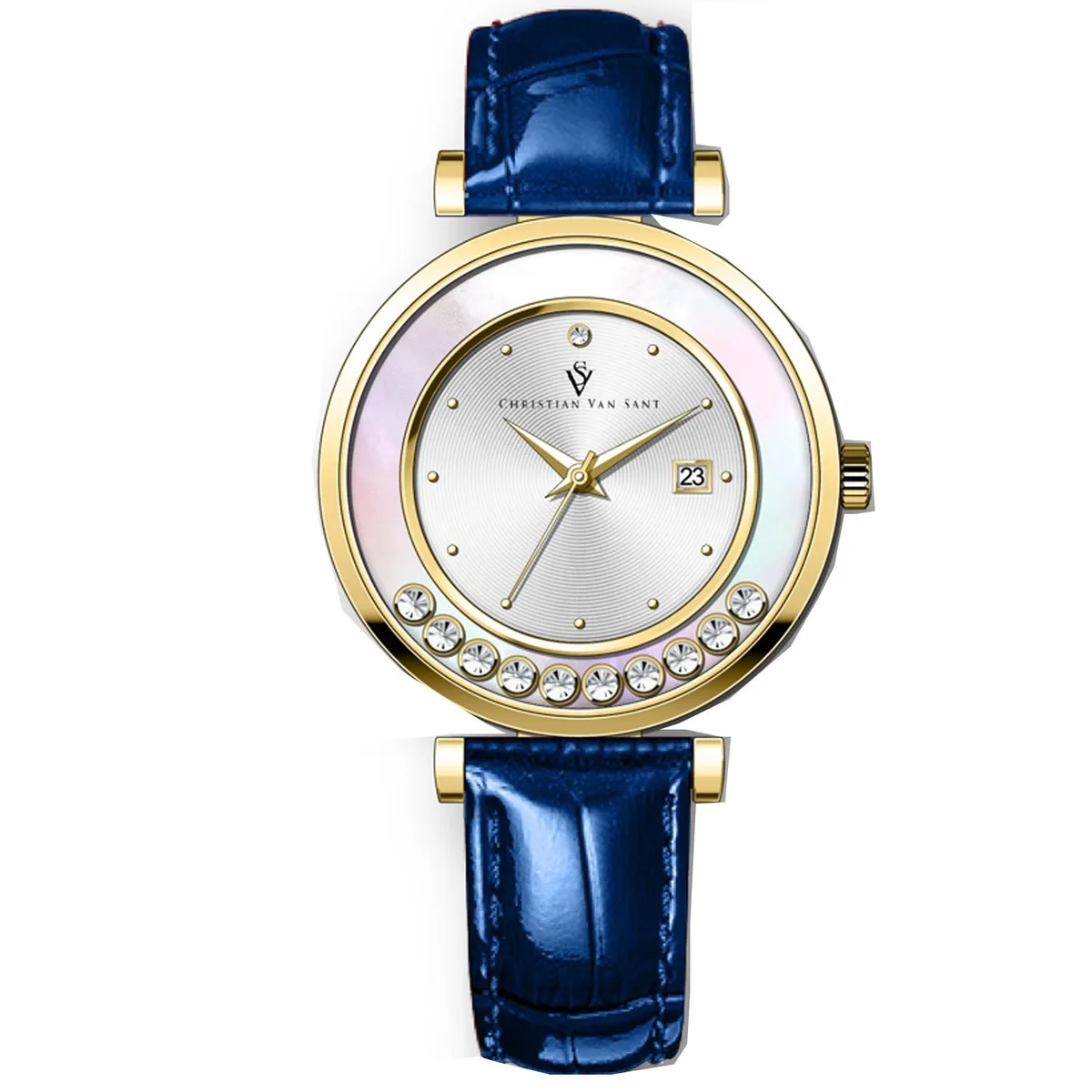 Silver dial watch with stainless steel case and leather strap