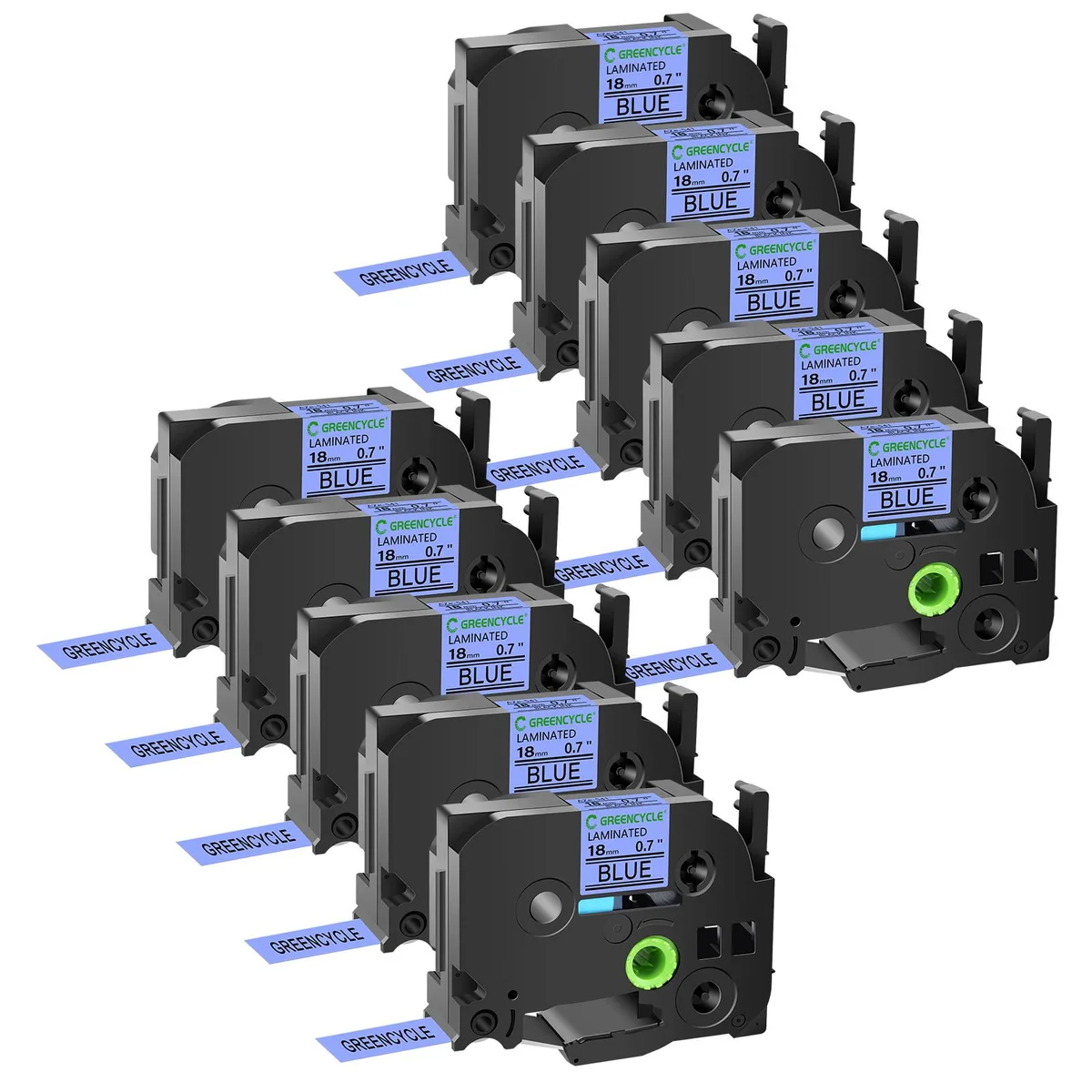 GREENCYCLE GREENCYCLE TZe-541 18mm Black on Blue Laminated Label Tape 10 Pack — product photo
