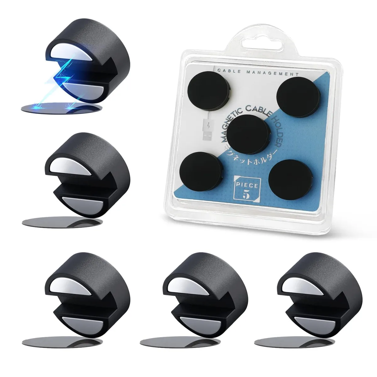  Maveek MV-e5pcs Magnetic Cord Holder 5 pcs Black Silicone Self-Adhesive 0.4 in — product photo