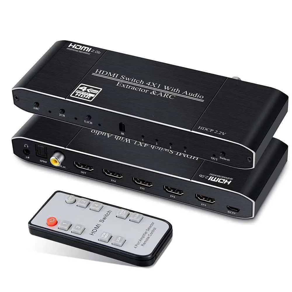 ESTONE ESTONE OZQ9 4K 60Hz HDMI 2.0 Switch 4 Port Audio Extractor ARC — product photo