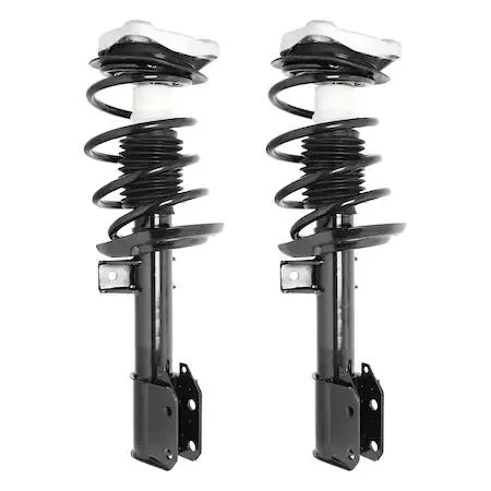 Pair of silver front strut assemblies with coil springs and top mounts