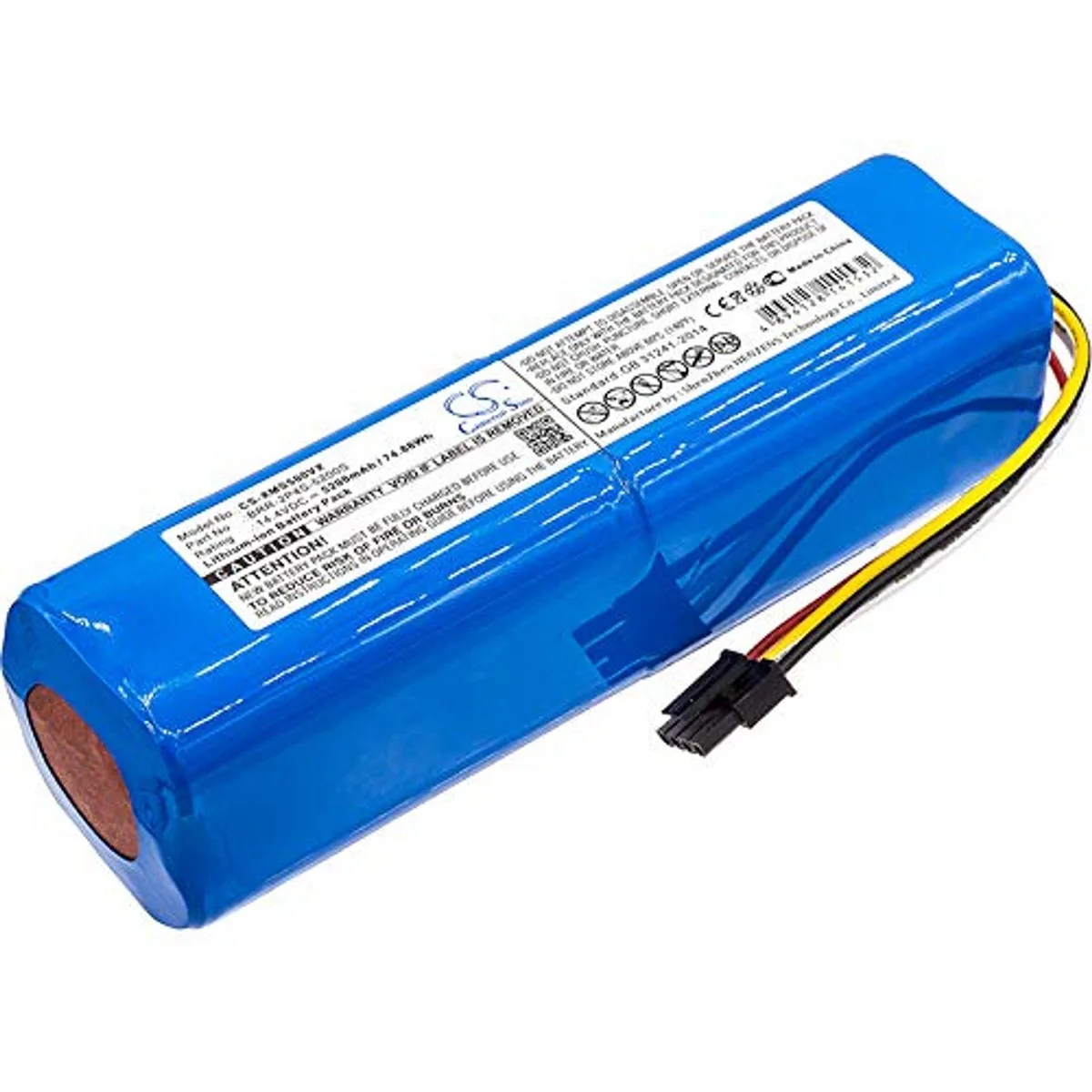 Rectangular black battery pack, 135.60 by 38.00 by 37.40 mm, connector on one end