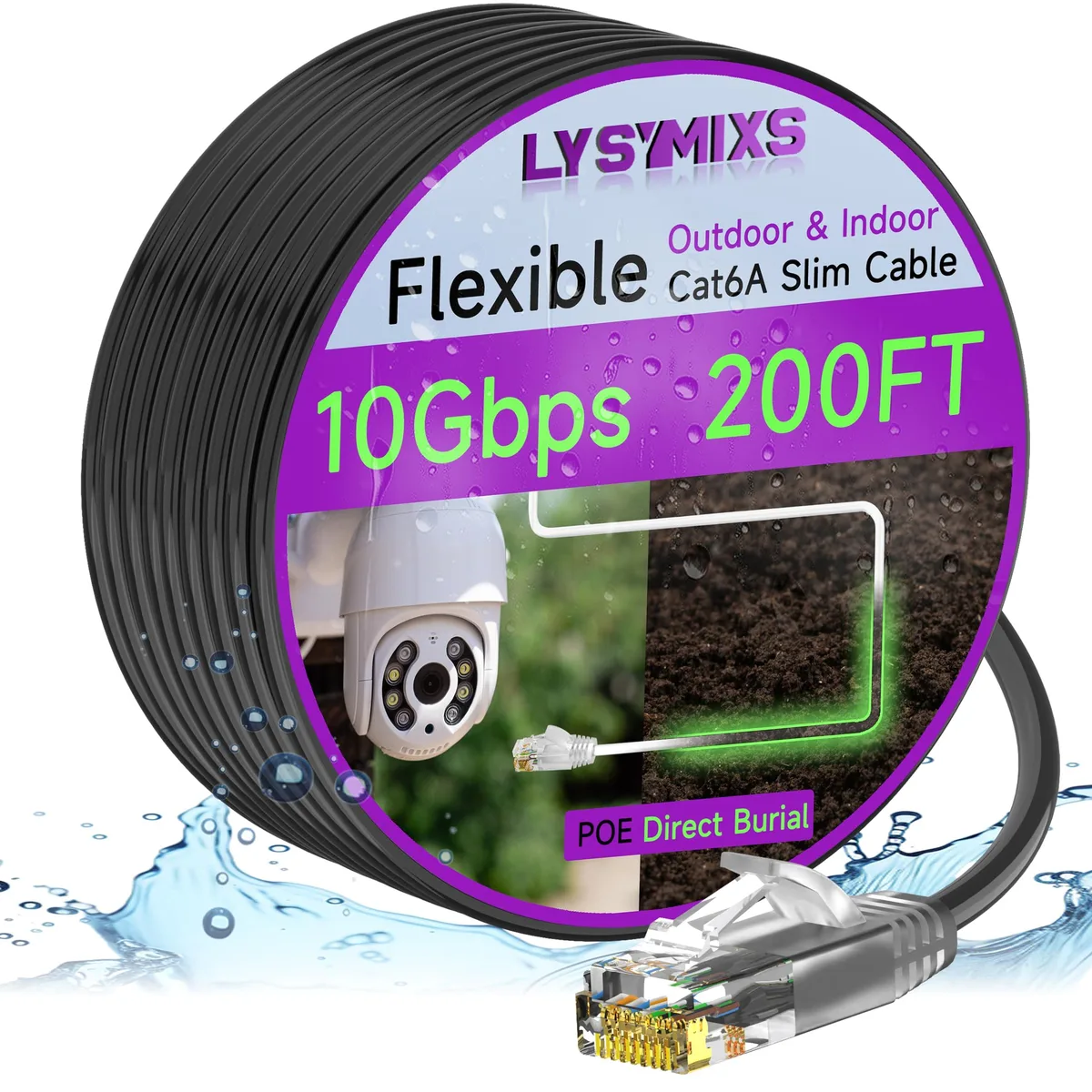 Lysymixs Cat6a Slim Ethernet Patch Cable 200ft Black — product photo