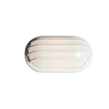 White polycarbonate bulkhead wall sconce, 10.5 inches wide