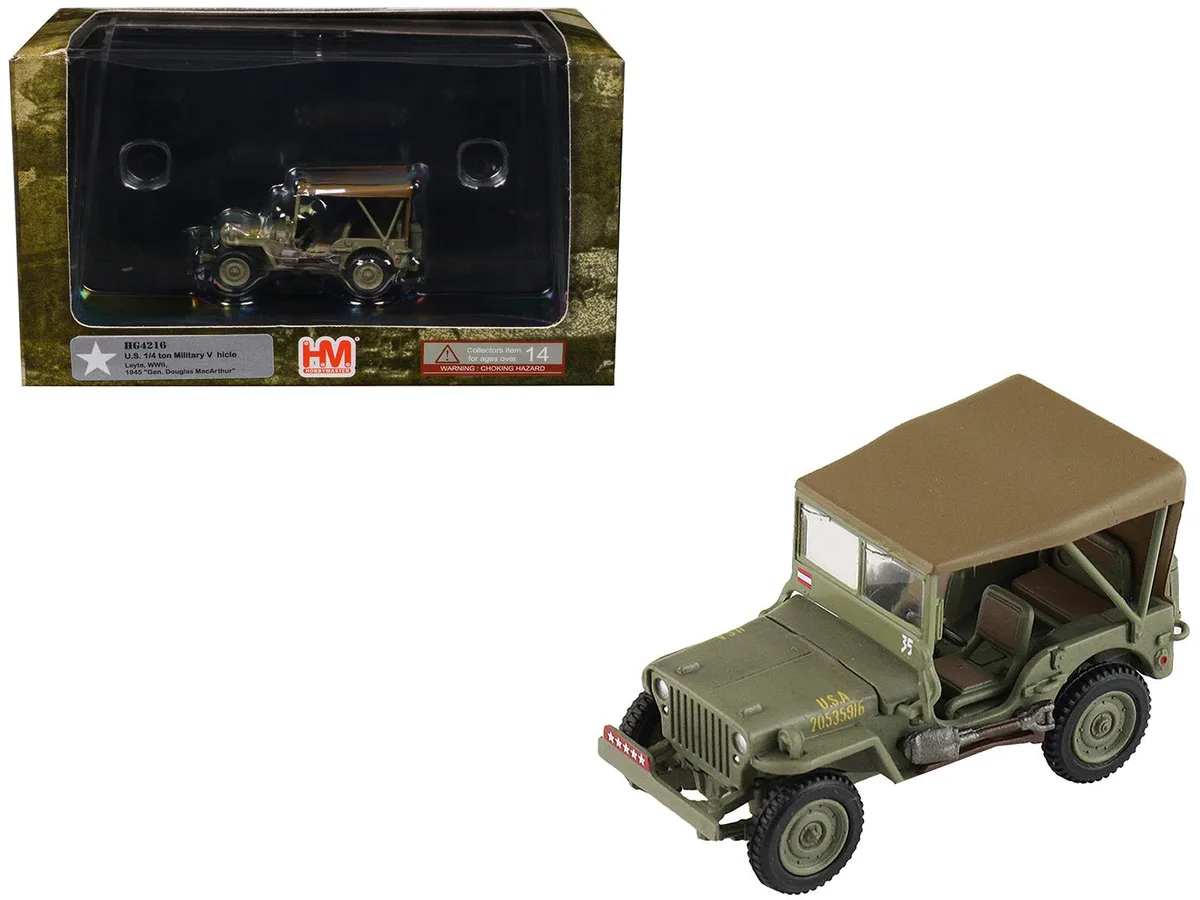 Hobby Master Hobby Master U.S. 1/4 ton Military Vehicle Gen. MacArthur Leyte 1945 1/72 hobby collectible — product photo
