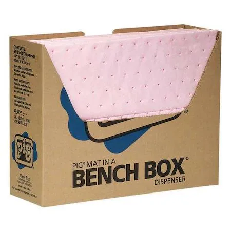 Stack of pink polypropylene absorbent mat pads perforated 5 by 13 inches