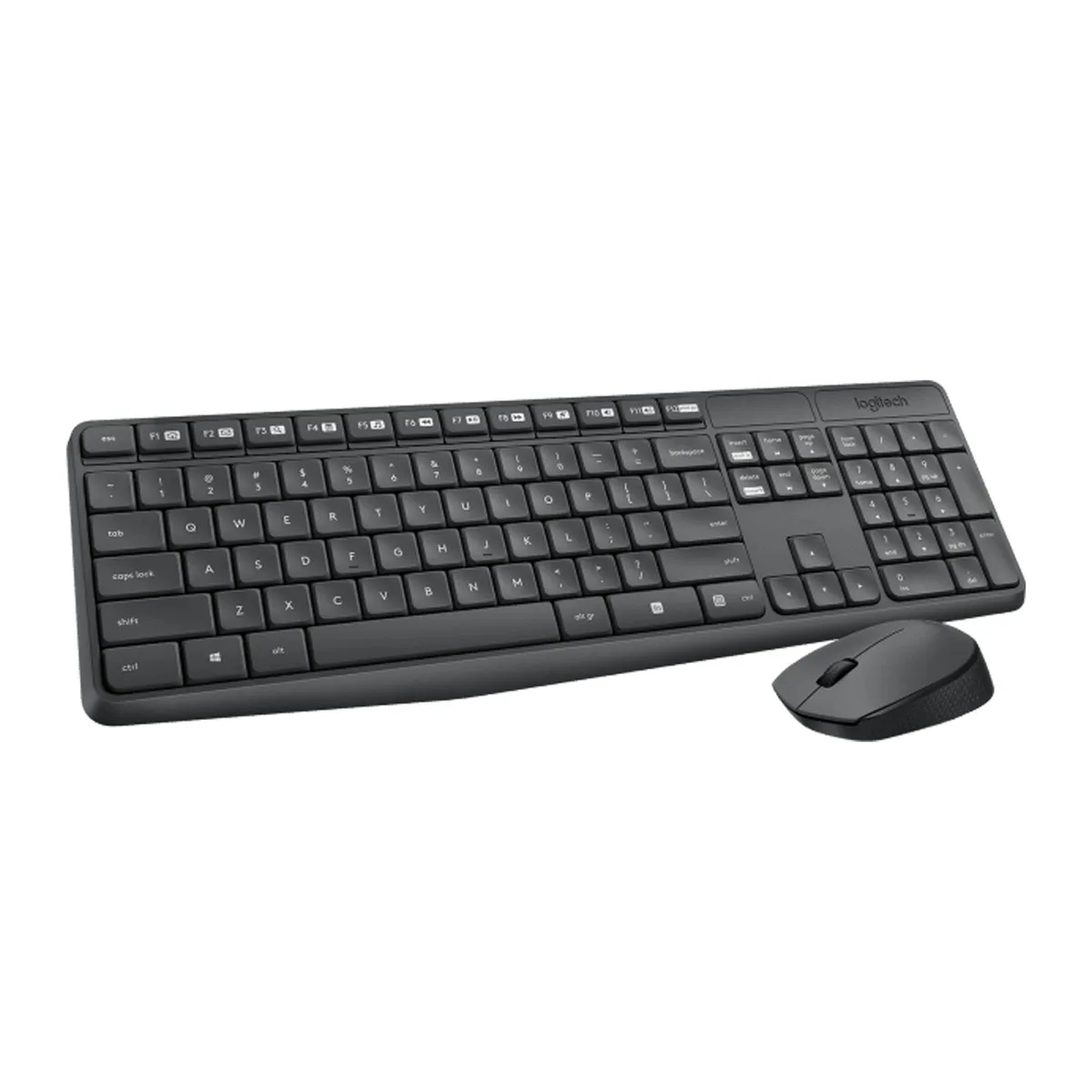 Black Logitech MK235 wireless keyboard and mouse set with USB receiver