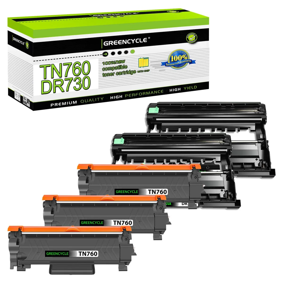 GREENCYCLE GREENCYCLE TN760 TN730 DR730 Toner Cartridge and Drum Unit (3 Toner, 2 Drum) — product photo