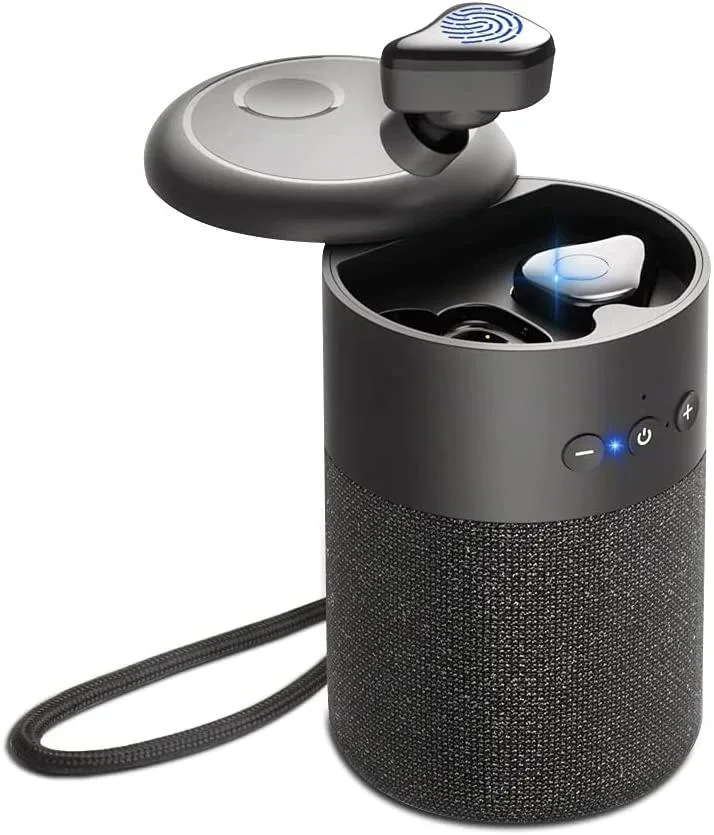 Glorine Glorine Pro Pair Bluetooth headset earbuds speaker case Black White — product photo