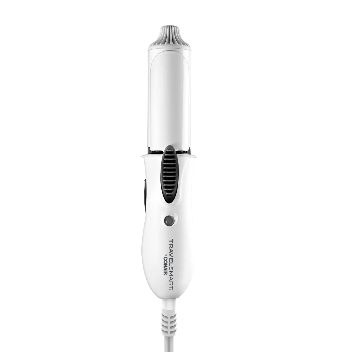 White mini ceramic curling iron with barrel and safety pouch