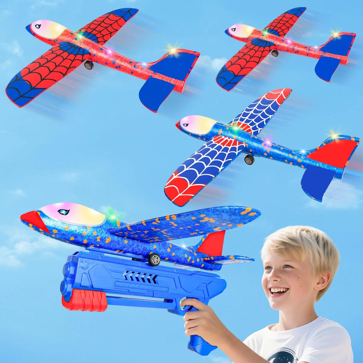  3 Pack Spider Foam Gliders with LED Launcher — product photo