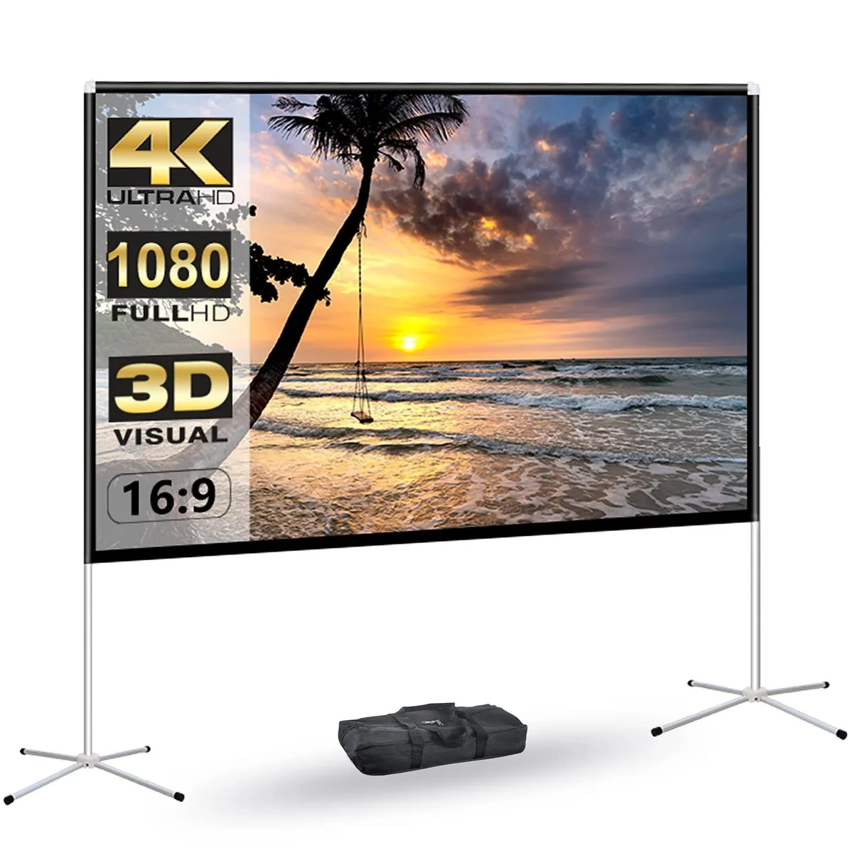 AODIOU 80 inch portable projector screen with foldable stand and carrying bag