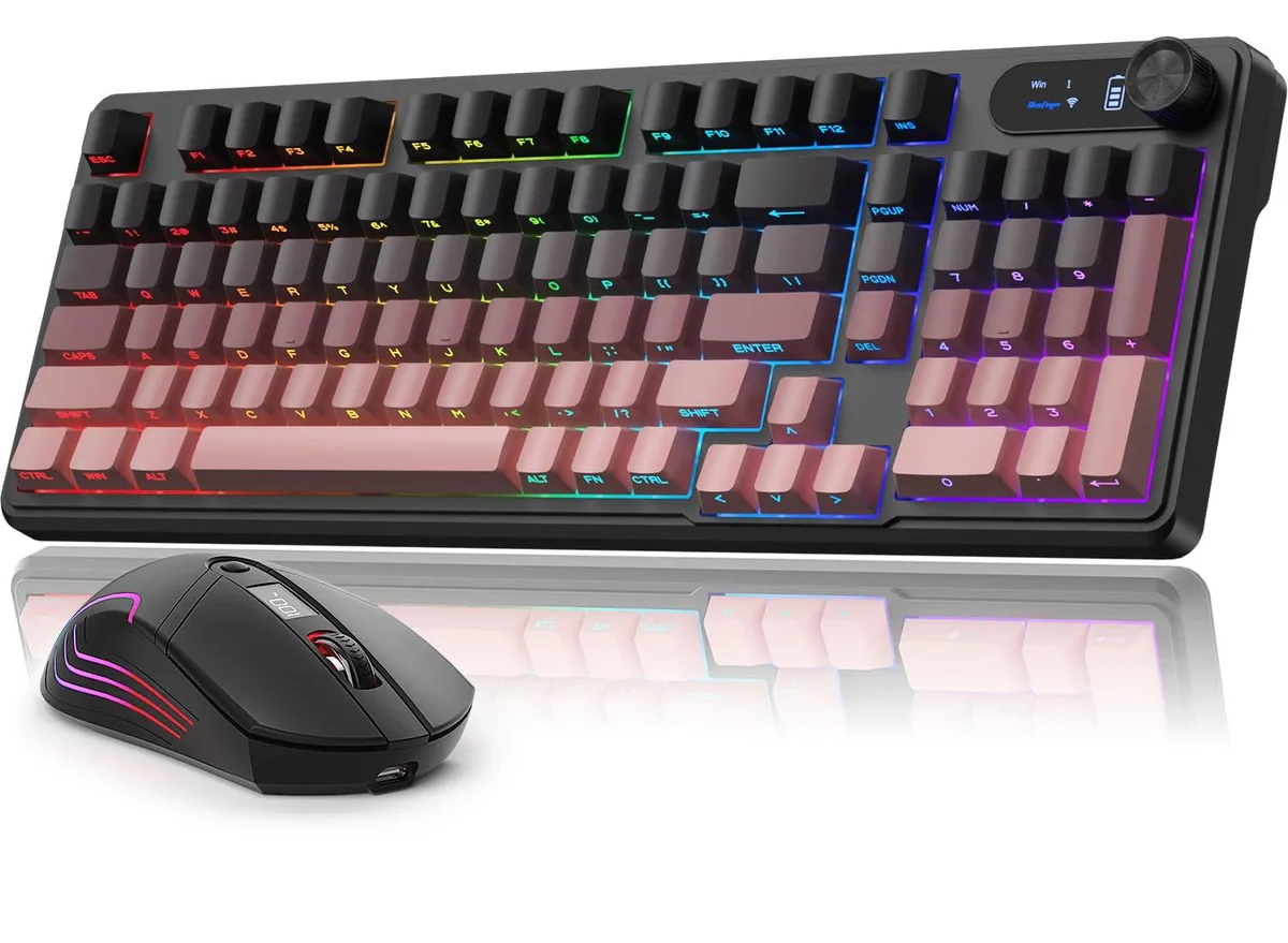 Redragon K98 98-key gaming keyboard and mouse combo, 2.4 GHz, 4800 DPI, 4000 mAh keyboard, 800 mAh mouse — product photo
