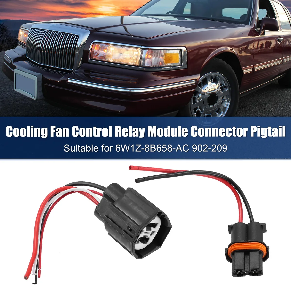 Black plastic relay module with metal terminals and wire harness attached