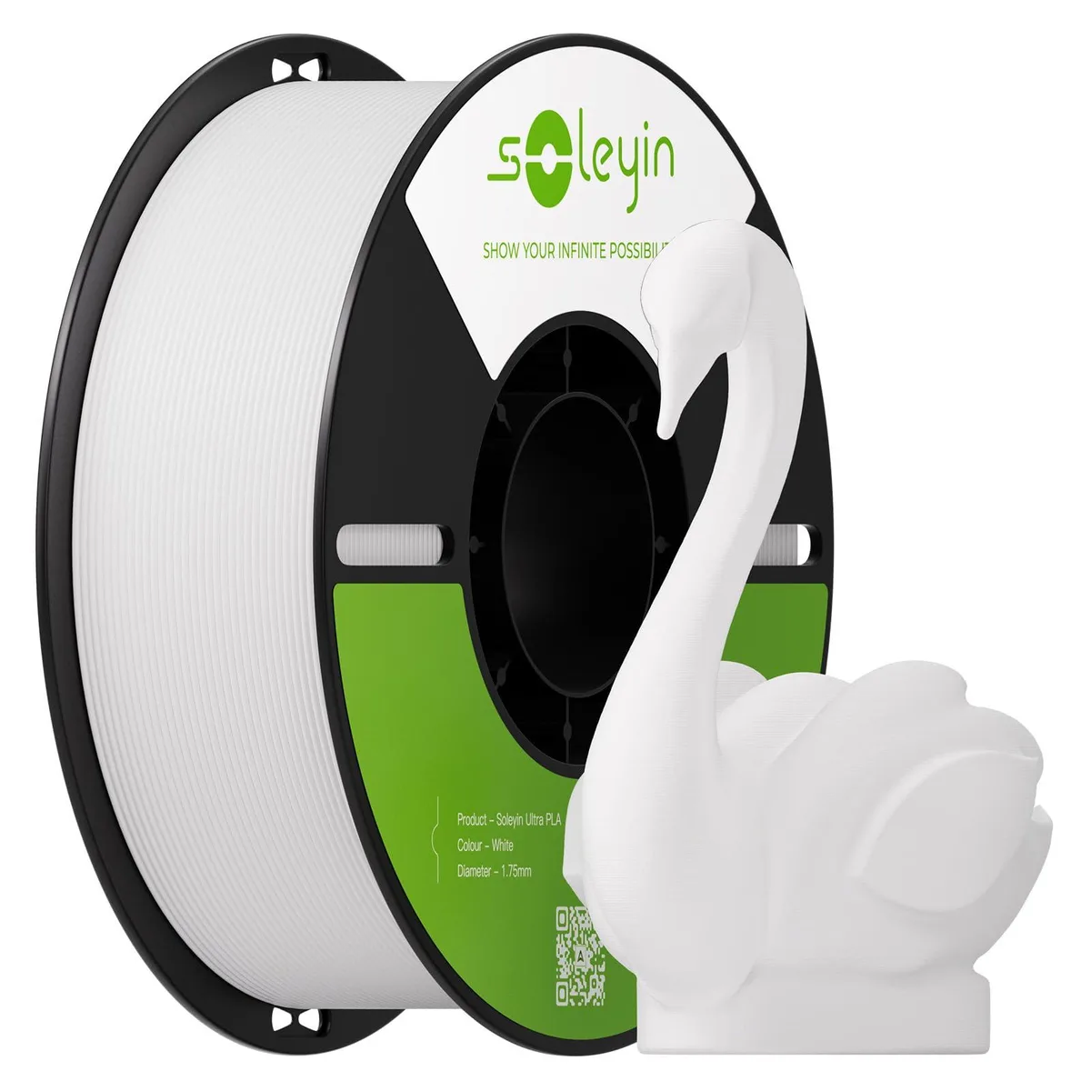 White PLA filament spool, 1.75 mm diameter, 1 kg