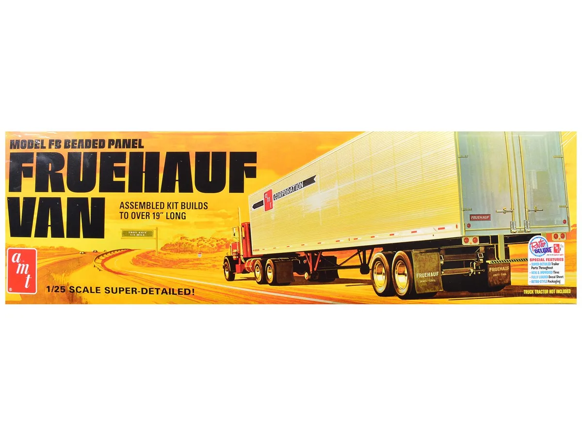 AMT AMT AMT1478 1/25 Scale Fruehauf FB Beaded Panel Van Trailer Model Kit 142 Parts 19 Inches — product photo