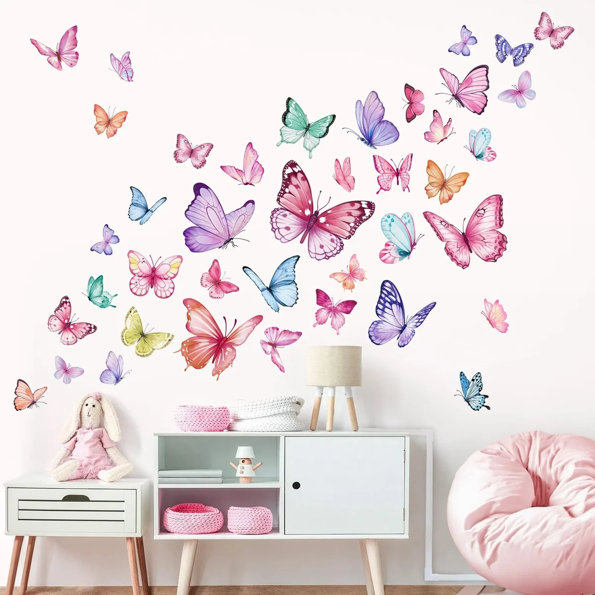 Nine vinyl butterfly wall sticker sheets, 20 by 30 centimetres, matte multi-coloured finish