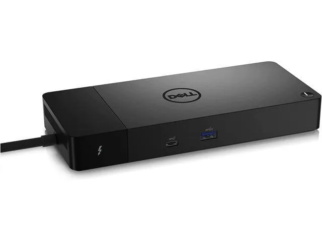 Rectangular silver docking station with multiple ports on front and back