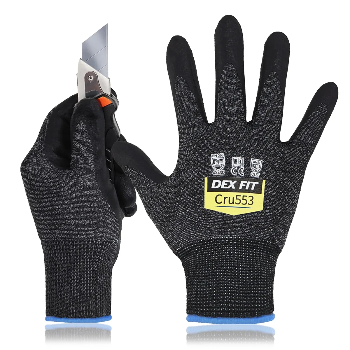  DEX FIT Cru553 Anti-Static Cut Resistant Gloves A5 Black Grey Large — product photo