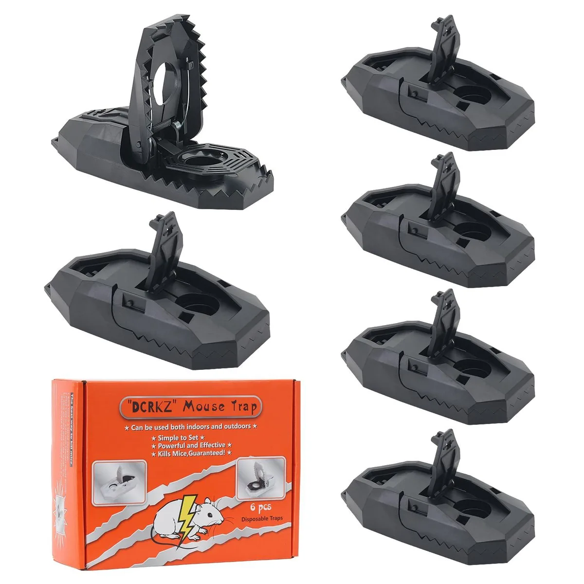 Plastic reusable mouse trap with spring mechanism and bait cup