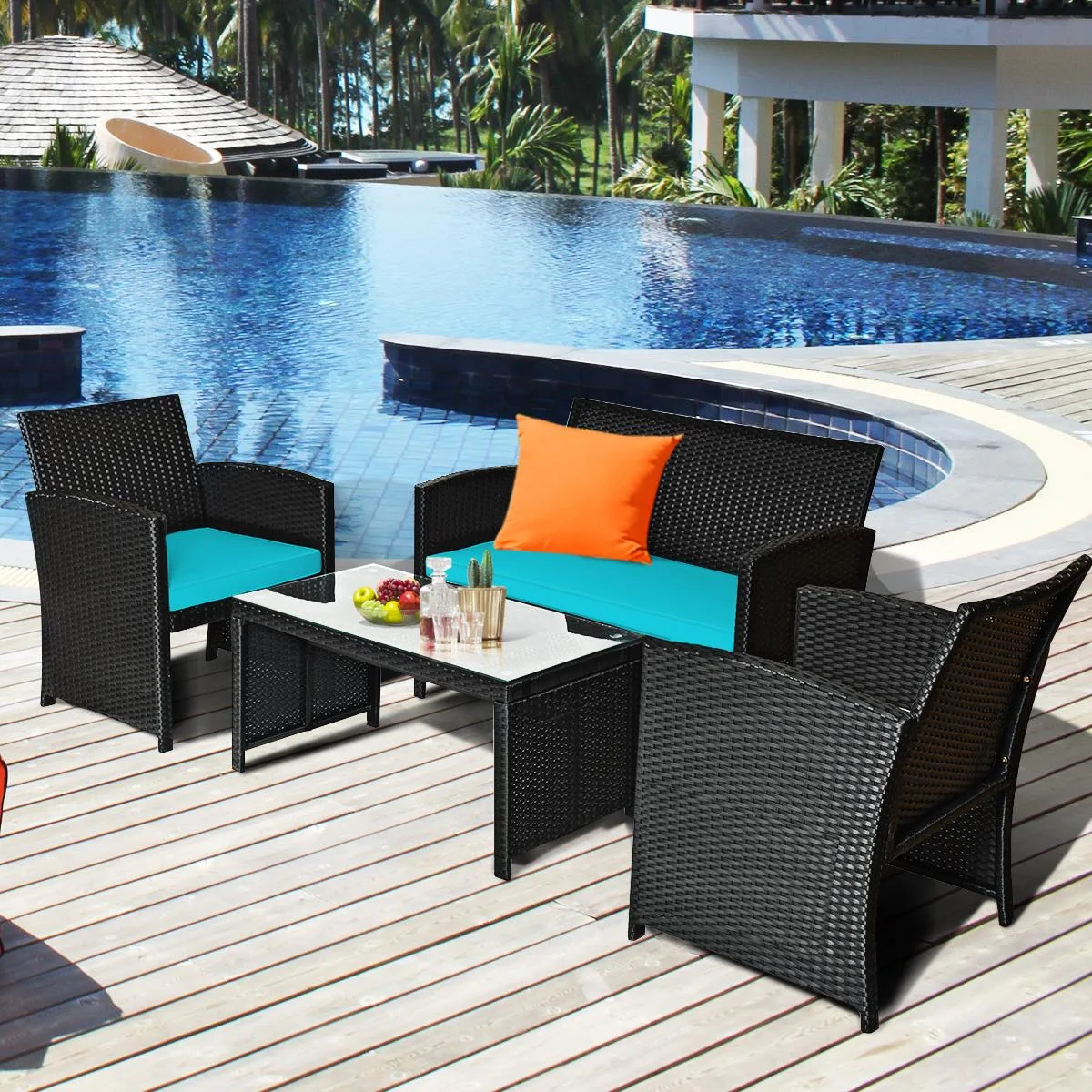 Costway Costway 4PCS Patio Rattan Furniture Conversation Set Turquoise — product photo
