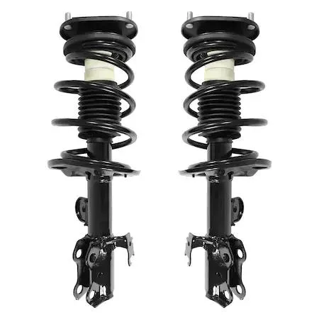 Pair of new Unity front complete strut assemblies, silver metal finish, ready to install