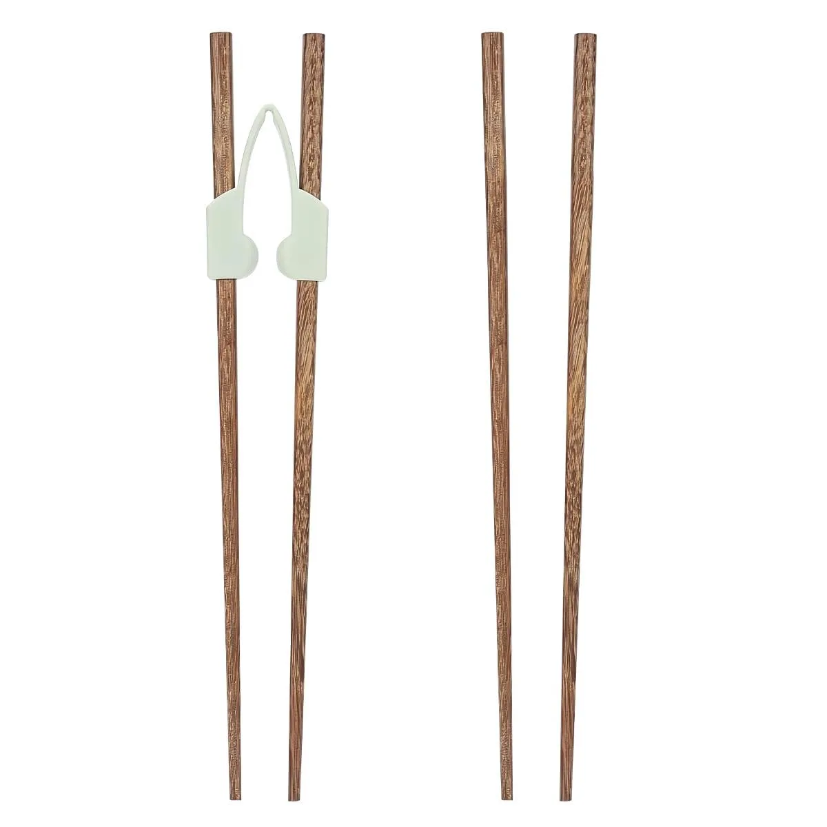 Black 24-piece cutlery set with wooden chopsticks and plastic training helpers, 9.8 inches long